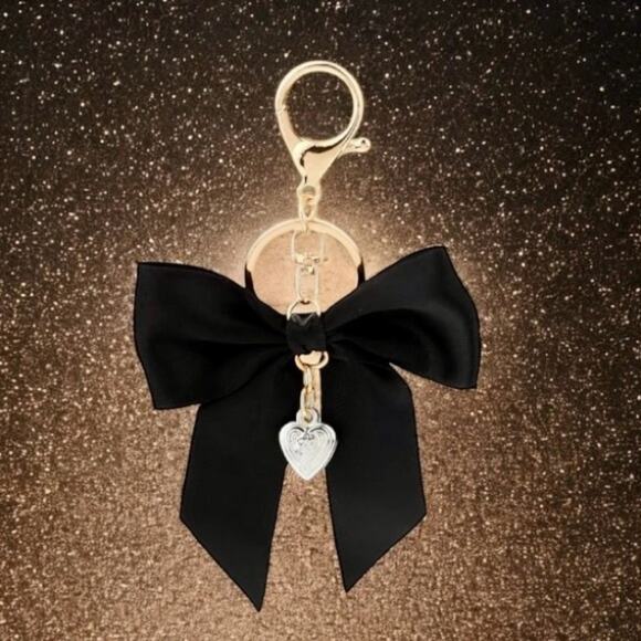 *SOLD* Sleek Black Bow & Heart Pendant Bag Charm (NIP) - Picture 5 of 9